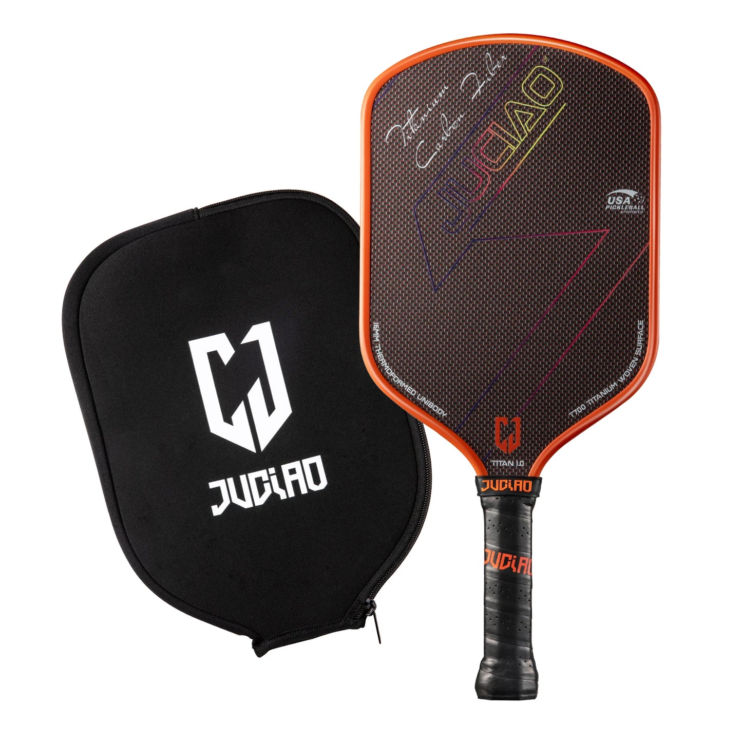 JUCIAO T-Titanium Pickleball Paddle Carbon Fiber Pickleballs For Spin And Control Foam Injected Edges Thermoformed Pickleball