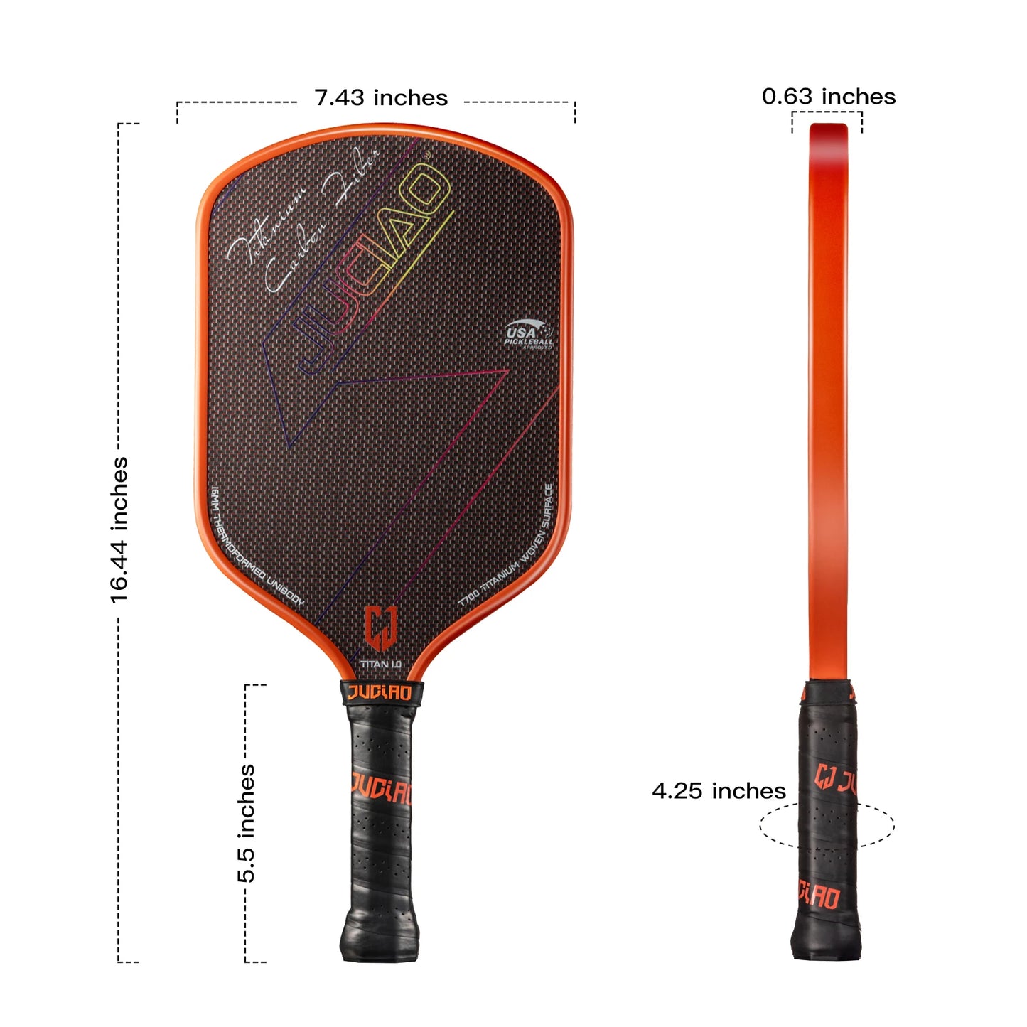 JUCIAO T-Titanium Pickleball Paddle Carbon Fiber Pickleballs For Spin And Control Foam Injected Edges Thermoformed Pickleball