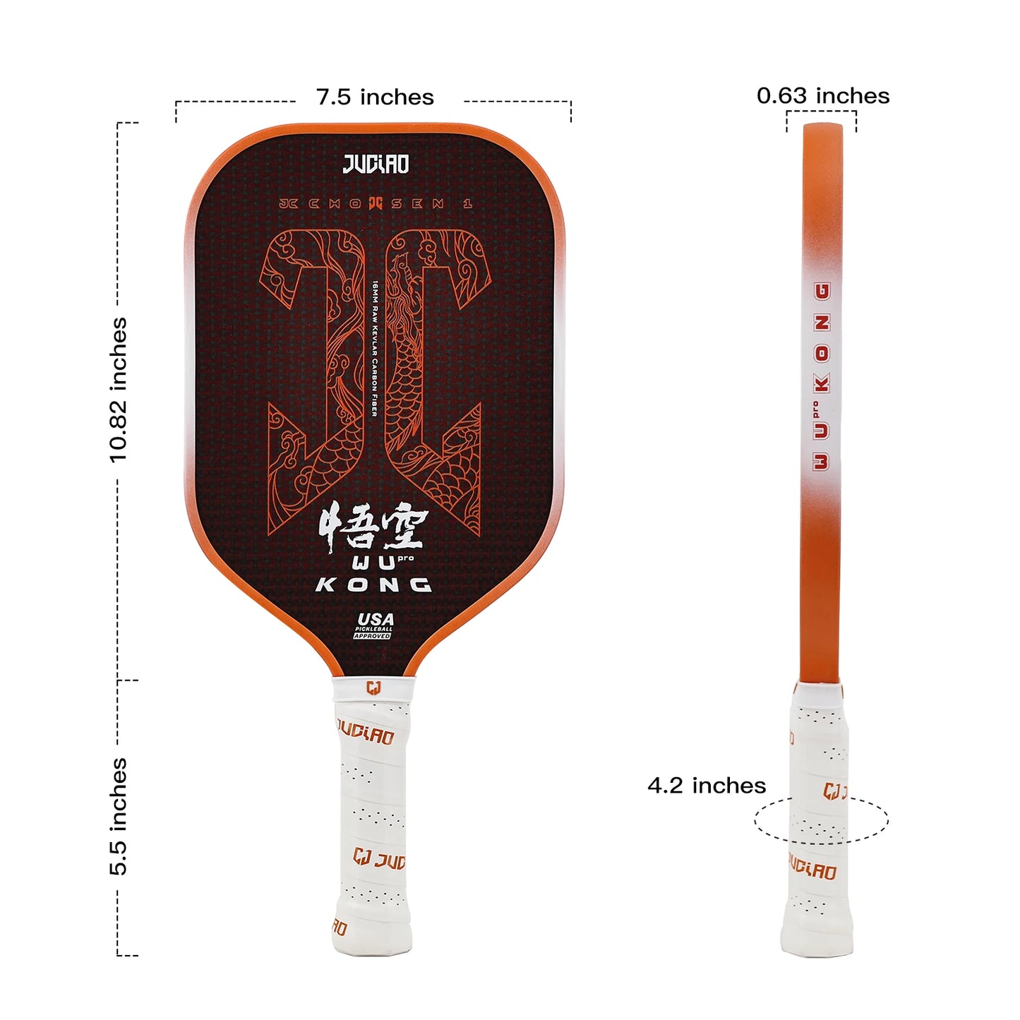 Juciao USAPA Approved Kevlar Carbon Fiber Pickleball Paddle Thermoformed Unibody Spin Textured Surface